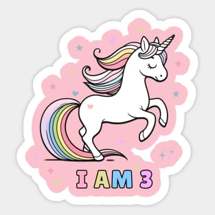 Magical Unicorn Birthday T-Shirt – I Am 3 – Perfect for Toddler Celebrations Sticker